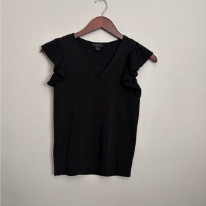 Ann Taylor Black V-Neck Ruffle Sleeve Sweater